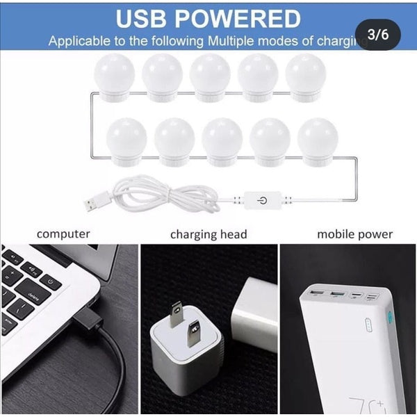 Vanity Light LED Bulbs for Makeup Mirror Stand 10 Bulbs with 3 Light Modes