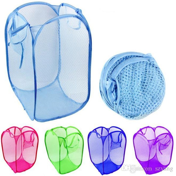 Foldable Laundry Bag Home Cloth Storage Mesh Washing Basket - Random Color - GlowLaa.com