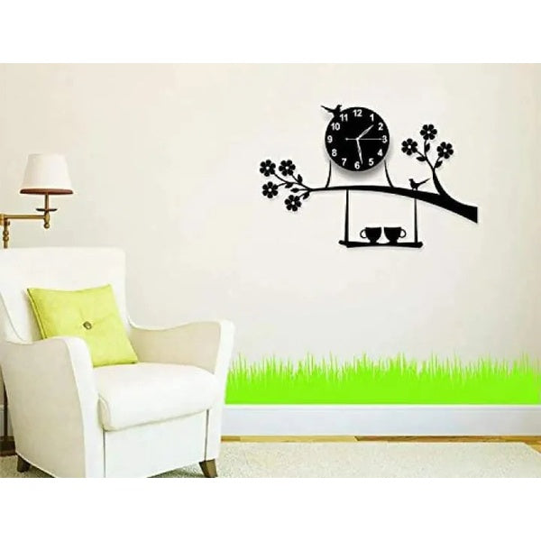 3d wall clock Birds on Tree with Coffee Cups Creative 3D DIY Wooden Wall Clock