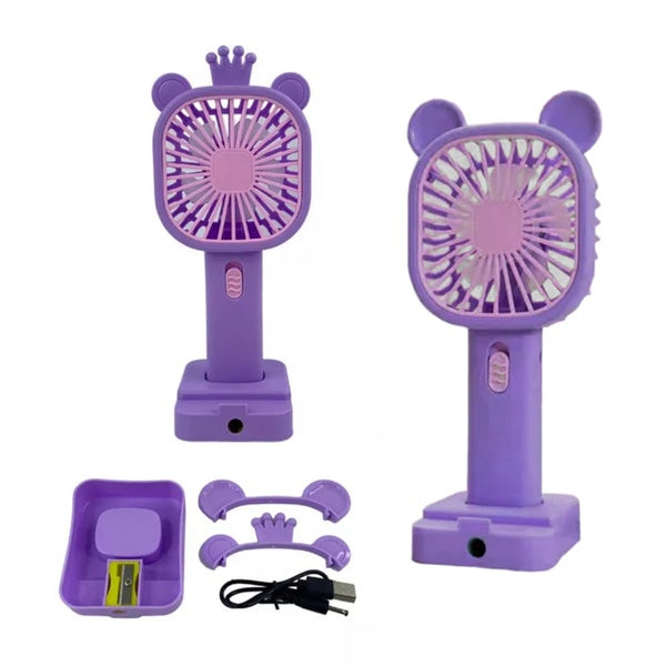 Fan with Sharpener | Mini Handheld Fan, Portable USB Fan for Home, Office, Bedroom, Rechargeable Fan with Pencil Sharpener - Random Design & Color - GlowLaa.com