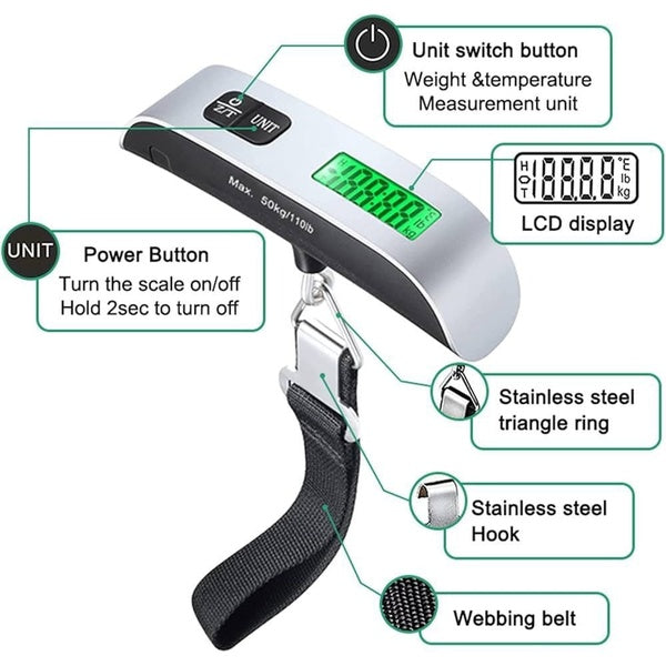 Portable Digital Luggage Scale – LCD Display & Unit Conversion for Travel - GlowLaa.com