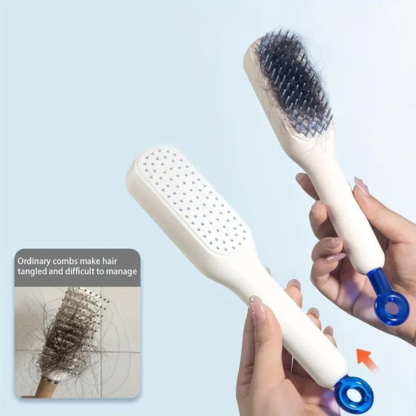 Self Cleaning Hair Brush, One-Click Cleaning Telescopic Hair Comb - Without box (Random Color) - GlowLaa.com