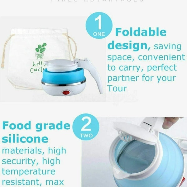 Fast Water Boiling 600 ml Portable Kettle Travel Kettle Foods Boils Quickly Silicone Small Collapsible Foldable Electric Sports Bottle ( Random Color )