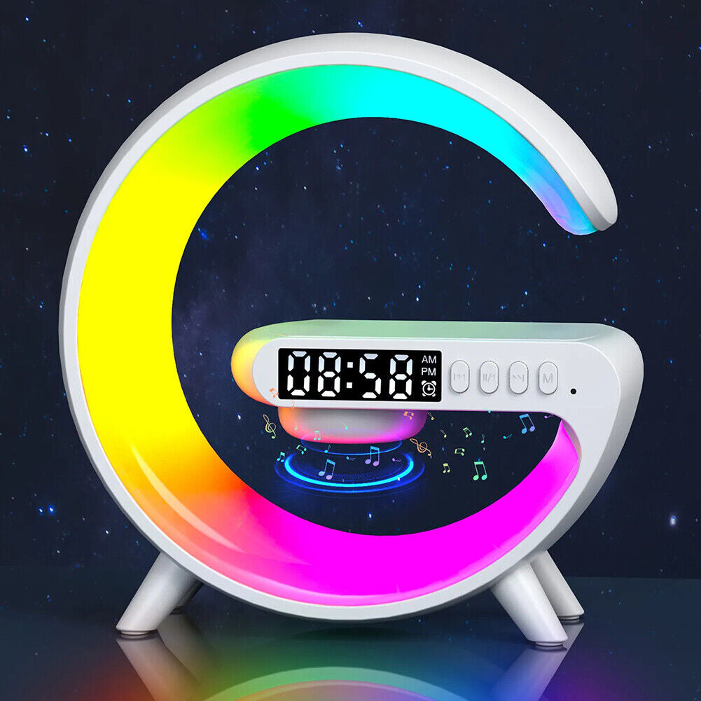 G63 RGB Light Bluetooth Speaker with 10W wireless charging 4 in 1 LED Atmosphere RGB Night Light Alarm Clock Desk Lamp Bluetooth Speaker Wireless Charging Modern