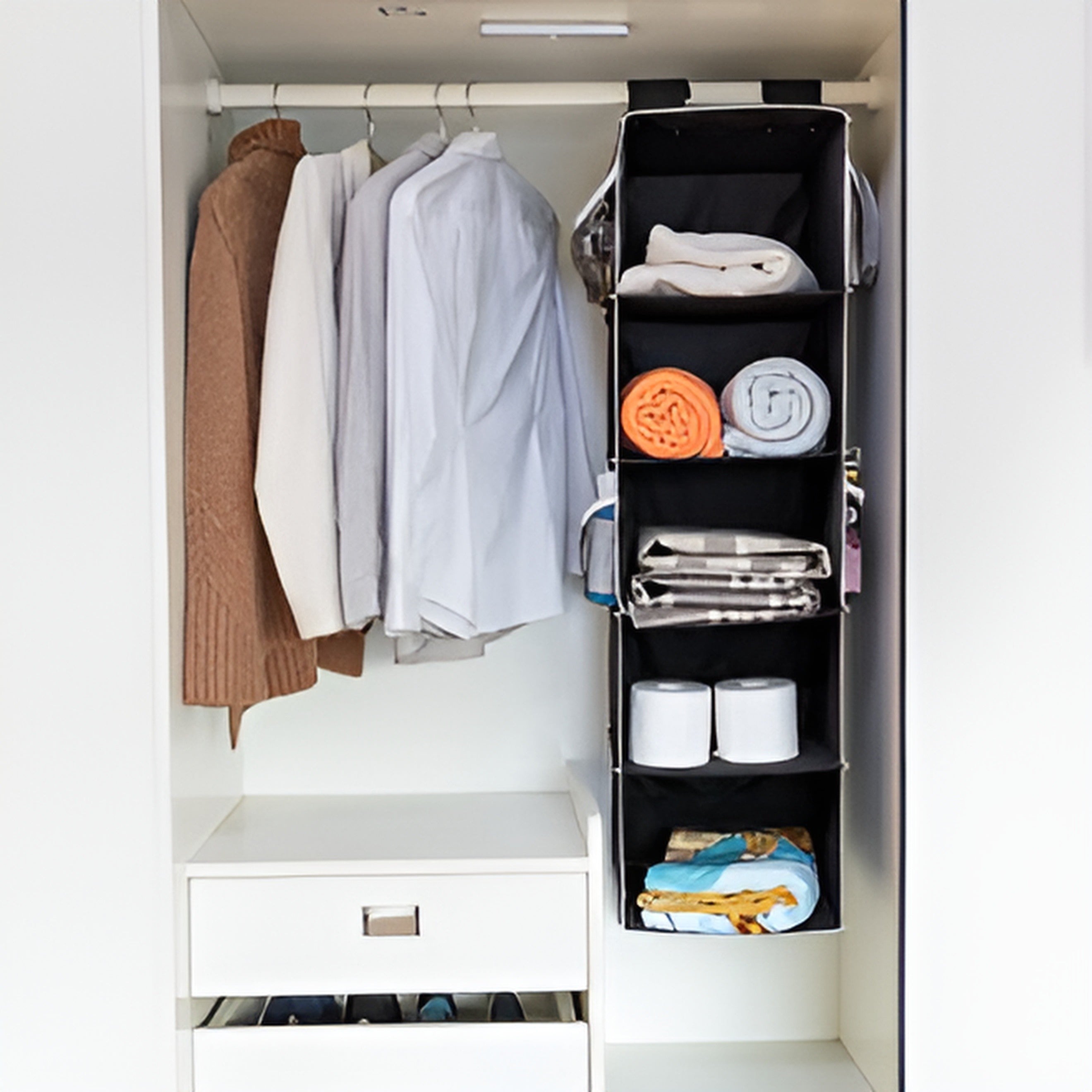 5 Shelf Clothes Hanging Organizers Pant Organizer Wardrobe Section Storage Closet Organiser (random color)