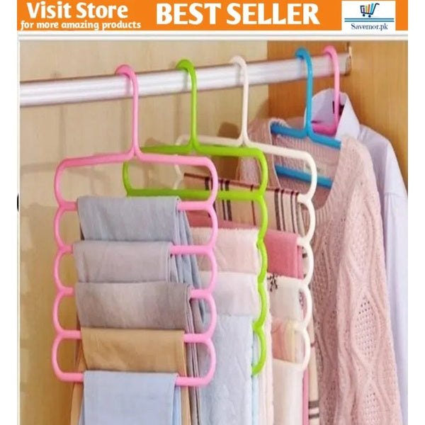 5 Layer Magic Hangers Hanger: Anti-Slip Multi-Purpose and Multi-Functional Magic Multiple Layer Trousers Hangers Hanger - Multifunction Pants Closet Belt Holder Rack S-Type 5 Layers Saving Space Hangers Hanger