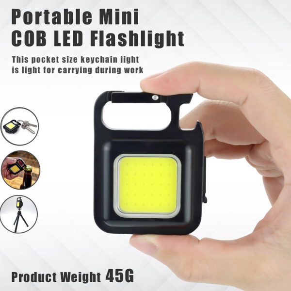 Rechargeable Key-Chain Mini Cob LED Flashlight | LED Flashlight Key-Chain With Bottle Opener ( Black Color )