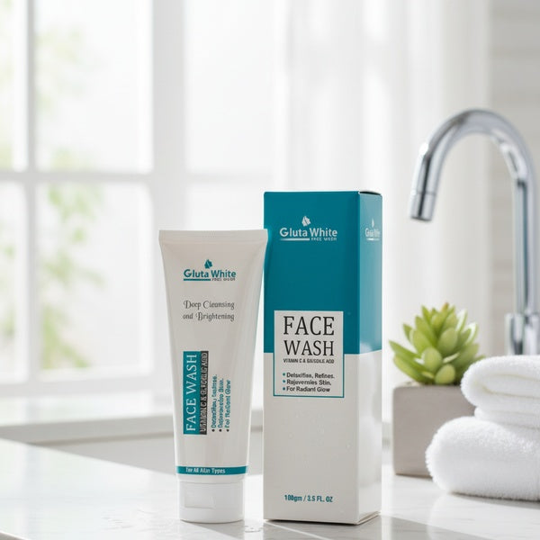 Gluta White Face Wash – Deep Cleansing & Brightening with Vitamin C & Glycolic Acid | Detoxifies, Refines & Rejuvenates Skin for Radiant Glow (100g) - GlowLaa.com