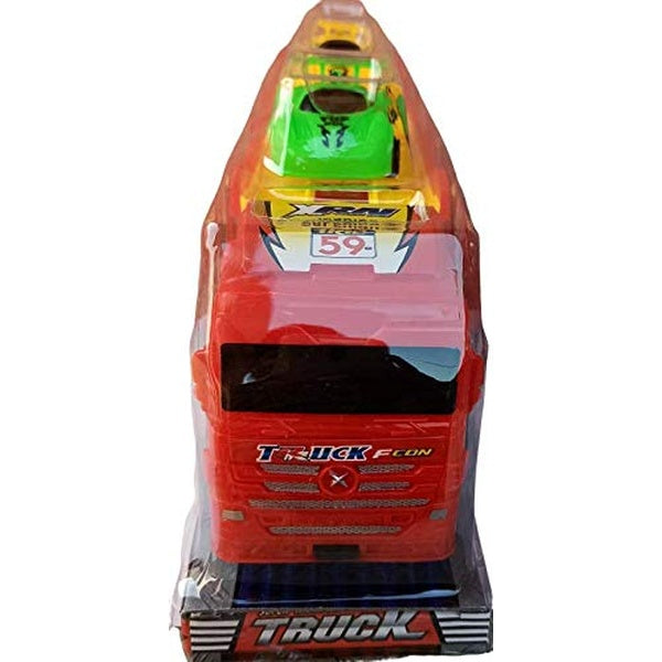 Double decker Trailer Truck | Car Carrier Truck with 4 Cars Included Toy for Kids (Random color) - GlowLaa.com