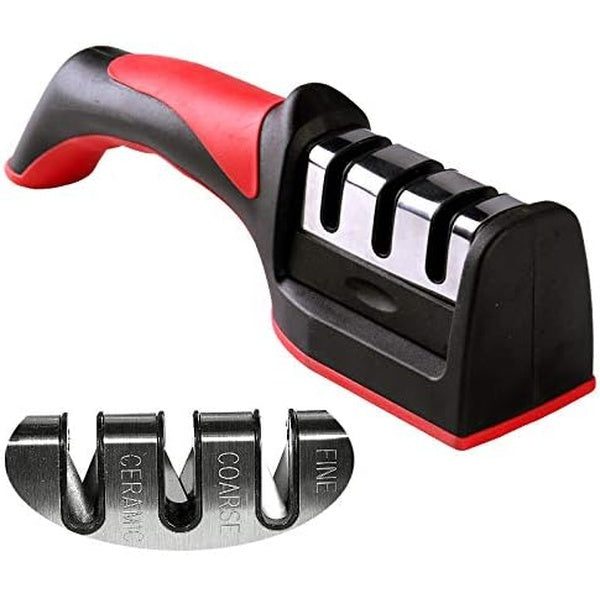 3-in-1 Knife Sharpener With Fruit And Meat Knife Peeler.3-Stage Diamond Coated Knife Sharpener,Kitchen Helper Three-piece Knife Sharpener Set With a Knife Ceramic peeler