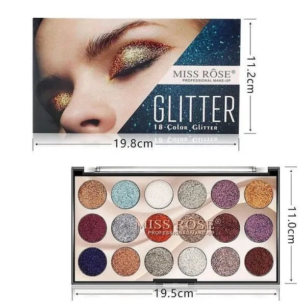 Miss Rose 18 Colors Sequins Glitter Powder High Gloss Pearly Eye shadow Palette - GlowLaa.com