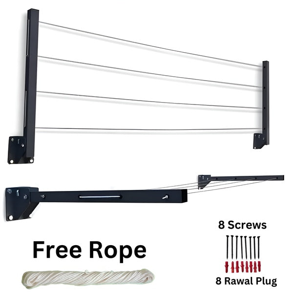 Cloth Drying Stand (24 Inches) with Free Rope Foldable Wall Mounted Heavy Duty Cloth Dryer for Laundry – Space Saver, Modern Hanger Stand - GlowLaa.com