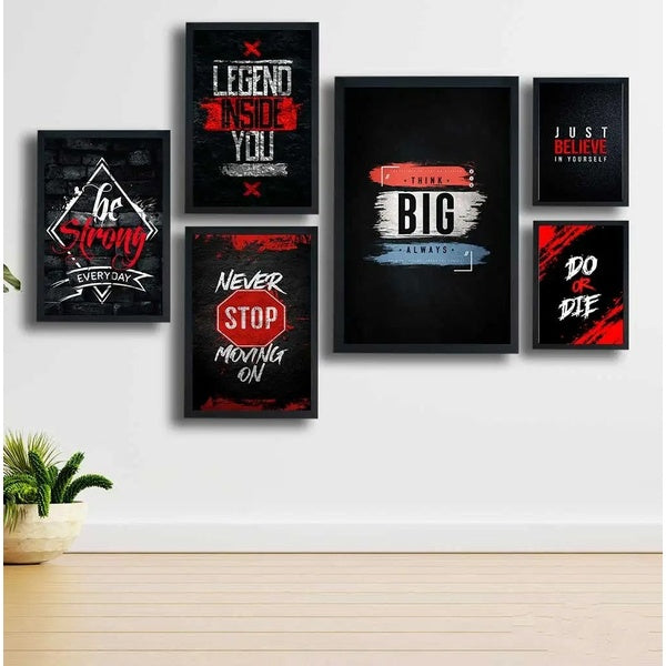 Motivational Wooden Wall Art Frame Set – 6 Pcs Inspirational Quotes | Be Strong, Think Big, Never Stop, Do or Die | Premium Quality Wooden Frames for Home & Office - GlowLaa.com