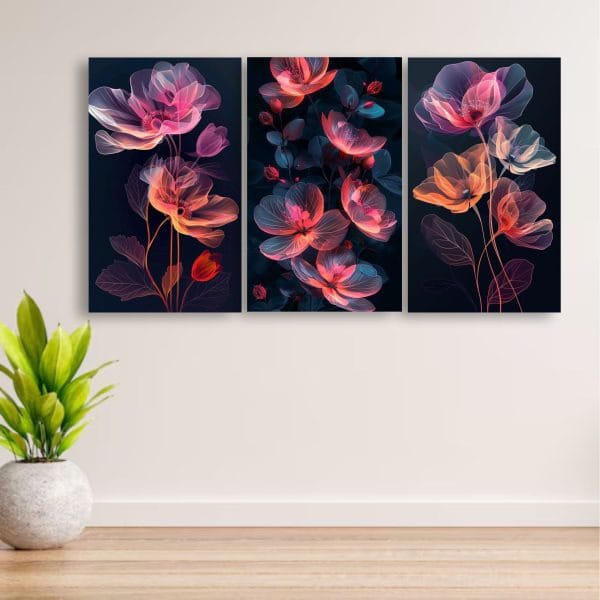 Set of 3 Floral Wooden Wall Art Frames – Elegant Wall Décor (8x11 Inches with Double Tape) - GlowLaa.com
