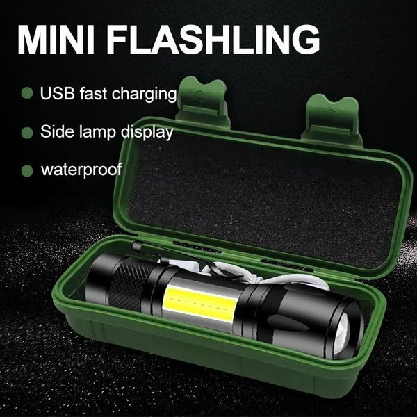 Portable LED Flashlight – Mini Rechargeable Torch with Side Light & Waterproof Body - GlowLaa.com