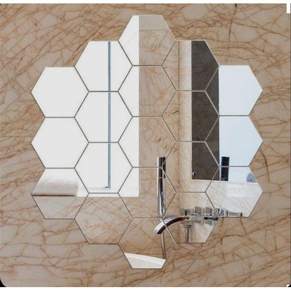 Hexagon shape Acrylic mirror wall stickers - Pack of 24pcs - GlowLaa.com
