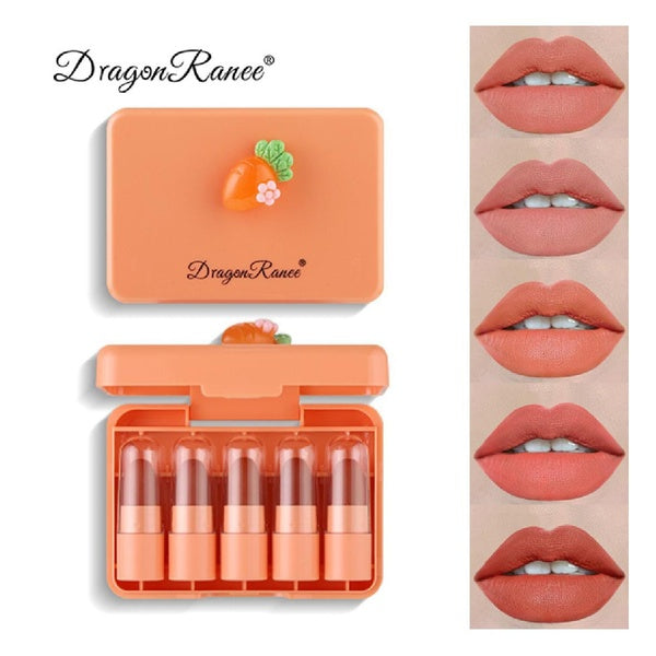 5 Pcs Dragon Ranee Carrot Mini Lipstick Set | Long Lasting Makeup Waterproof Lipstick (Random Color)