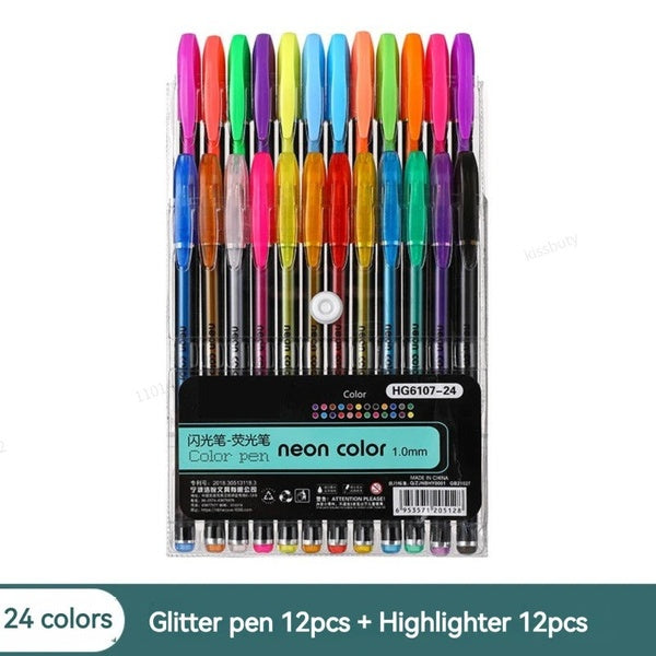 Gel Pen & Highlighter Set | 12 Pens | 1.0mm Color Pen Set for Art, Journaling & School Supplies - GlowLaa.com