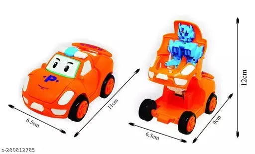 1 Pc - Pull Back Robot Car Toy - Push & Go Convert Robot Cars Toys For Kids Boys Girls Baby Babies Friction Powered Vehicle - Random Color