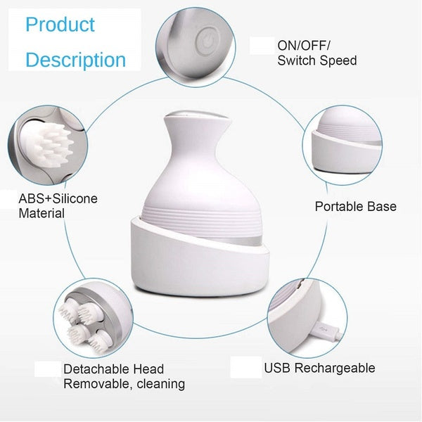 Scalp Massager, Electric Meridian Massage with 4 Moveable Massage Cluster, Rechargeable Portable Washable Head Massager to Relieve Fatigue and Hair Loss - GlowLaa.com