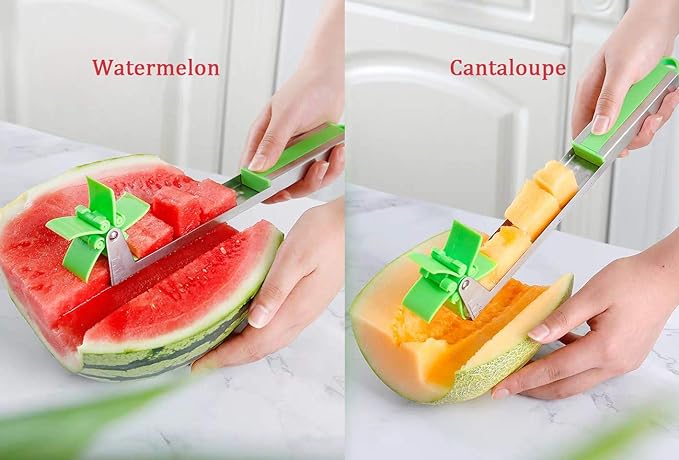 Windmill Watermelon Cube Cutter | Watermelon Slicer Cutter, Stainless Steel Watermelon Cutter Wheel Fruit Knife Melon Knife Corer Kitchen Gadgets, Practical Tool for Fruit Vegetable Salad