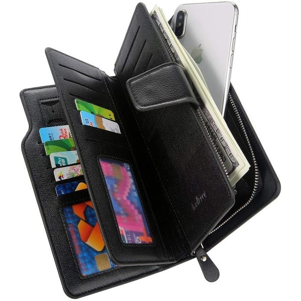 Baellerry Men's Leather 2nd Bag, Large Capacity, Coin Purse, Zip Around Wallet, 23 Card Slots, Luxury, Handle, Long Wallet, Gift Compatible - Black
