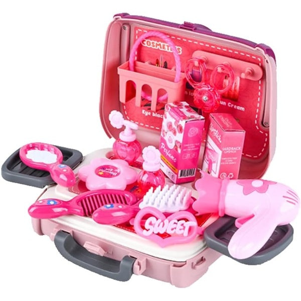 24 PCS Girls Fashion Beauty Salon Toys, Early Education Toys, Kids Makeup Kit, Dress Up Pretend Play with Toy Hairdryer, Comb, Portable Case, Premium Gifts for Toddler Girls (Cosmetic bag)