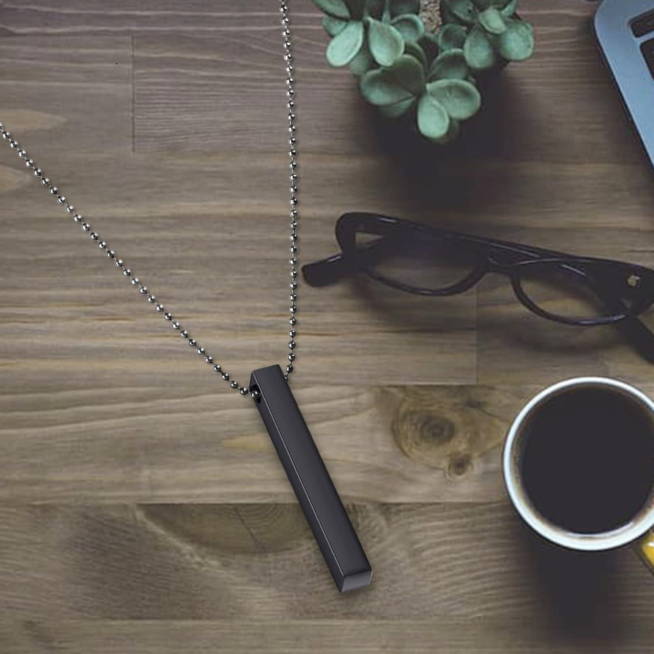 vertical bar Necklace Locket Chain for boys girls neck chain for men with locket Men`s Jeweler Pendant for men Stylish design - black