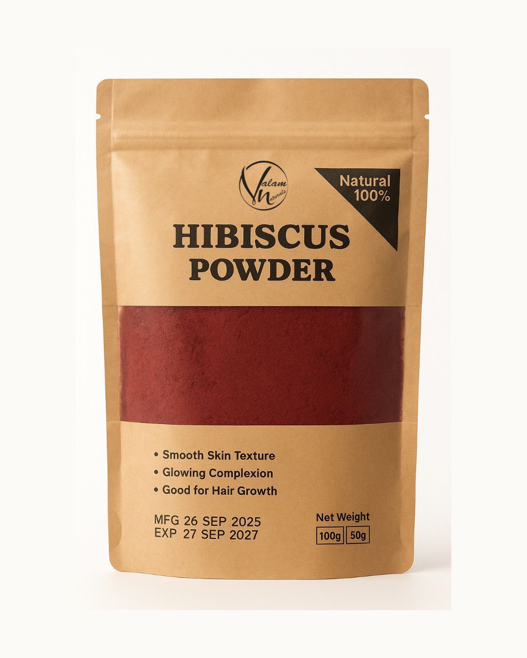 Hibiscus Flower Powder 100% Pure And Natural | Organic Herbal Powder For Skin Glow, Hair Growth, Detox And Anti-Aging Care (50g)