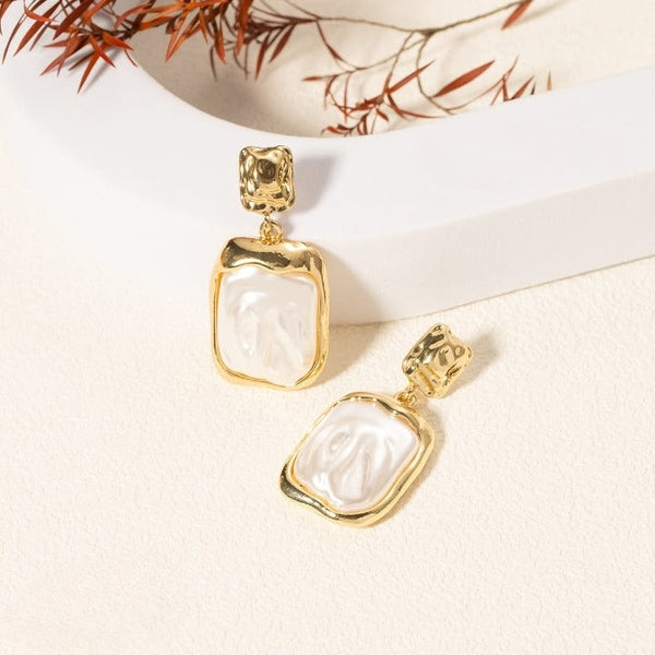 Elegant Korean Gold Foil Earrings with White Stone – Silver (PXT-115) - GlowLaa.com