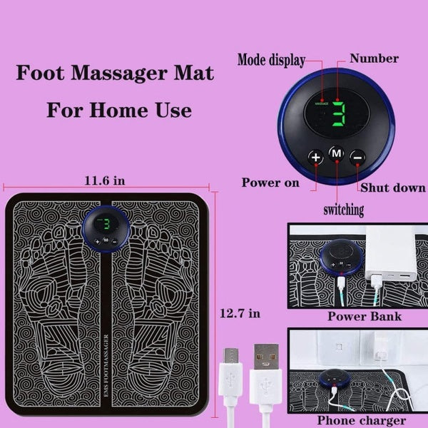 EMS Foot Massager Mat Electric USB Charging Smart Display Tens Acupuncture Feet Cushion Blood Circulation Pad Health Care Home (Without Box) - Foot Massager + Butterfly Massager - GlowLaa.com