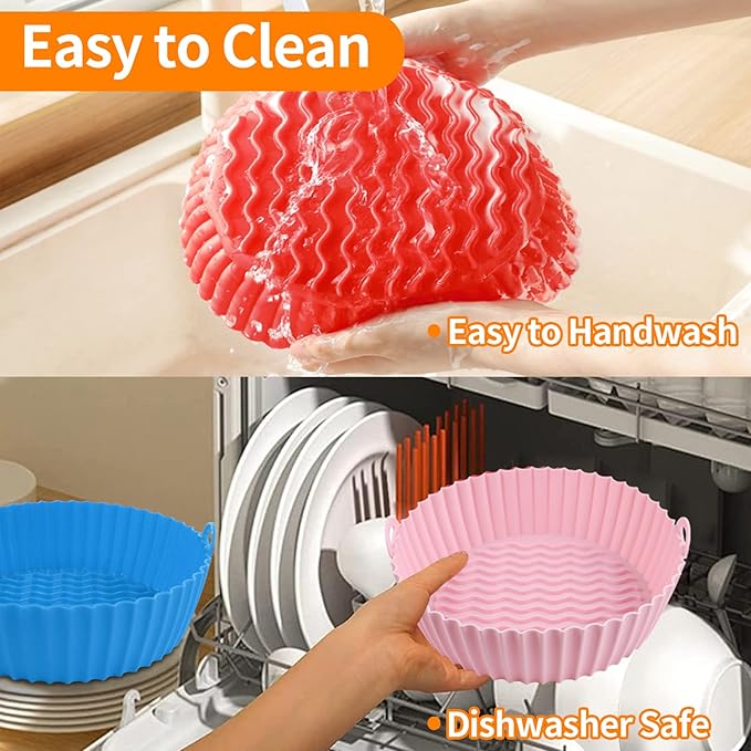 (1 pcs )Air Fryer Tray Silicone Liners | Silica Gel Baking Tray | Silicone Round Air Fryer Liner With Handle Non-stick Heat Resistant (Random color)