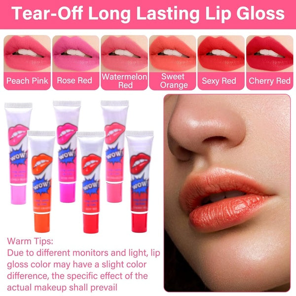 Pack Of 6 High Pigmented Lip Gloss Lipstick Tattoo Peel Off Durable Waterproof Tattoo Lip Gloss Easy Peel Off Lip Gloss - GlowLaa.com