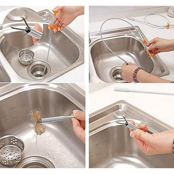 Stainless Steel Hair Catching Drain Cleaner Wire Spring Sink Cleaning Stick (90cm) - GlowLaa.com