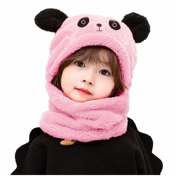Beanie Wool Cap With Neck Warmer Attached. KIDS WOOL CAP Cartoon Panda Baby (random color) - GlowLaa.com