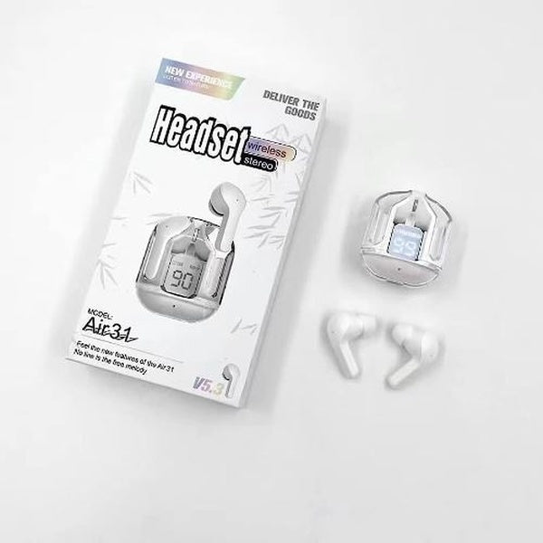 Air31 Wireless Crystal Transparent Bluetooth/Airpods/Earbuds ( random colour)