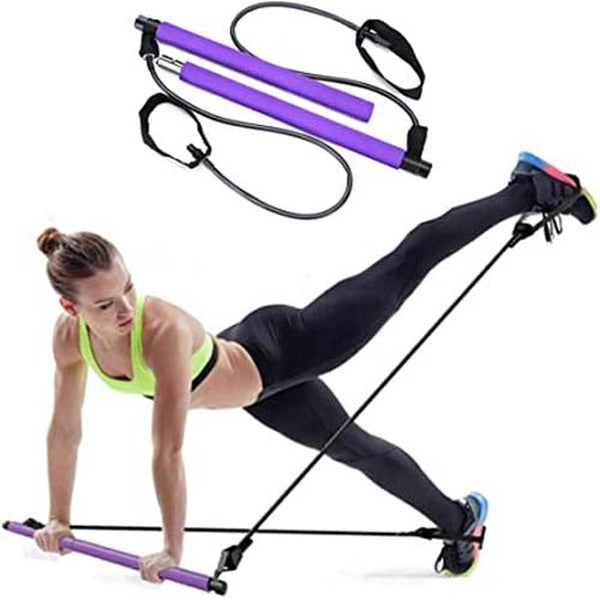 Portable Pilates Studio Yoga Gym Exercise Resistance Band Elastic Home Pilates Bar Stick Fitness Rope(Random Colours) - GlowLaa.com