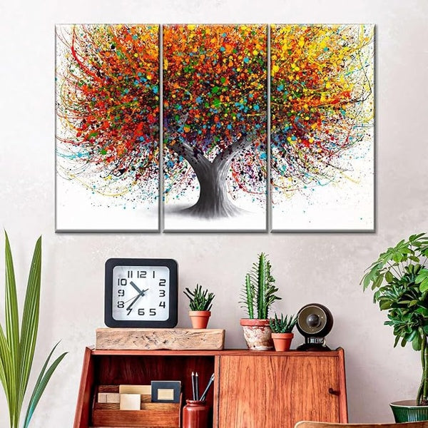 Fotocraft Tree Of Festivity Absttract 3 Piece Canvas Wall Art Paintings Print For Bedroom Living Room Bathroom Home Office Interior - GlowLaa.com