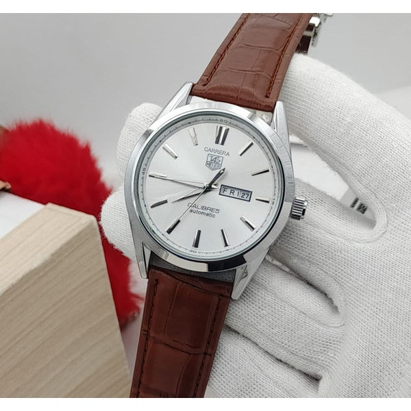 Carrera Calibre 5 - Luxury Swiss Watch With Leather Strap Mens Watch Wrist Watch | Best Quality Men Watch | Best Quality Analog Watch For Men - Without Box - Brown