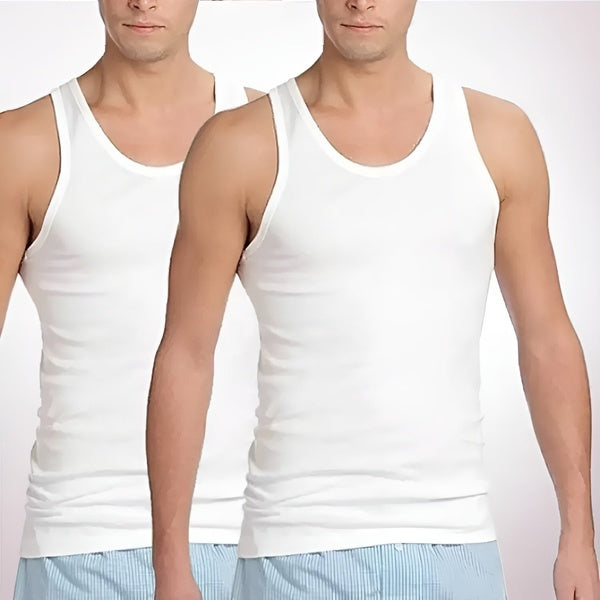 Pack of 2 Men under garment White banyan Round Neck Sleeveless Plain/Solid Undershirt/Vest Men's Under vests - S - GlowLaa.com