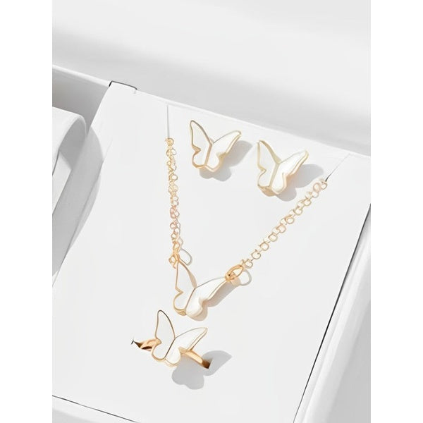 Butterfly Set, Pack Of 4 / Pendants Necklace Earrings Ring For Women Jewelry -white - GlowLaa.com
