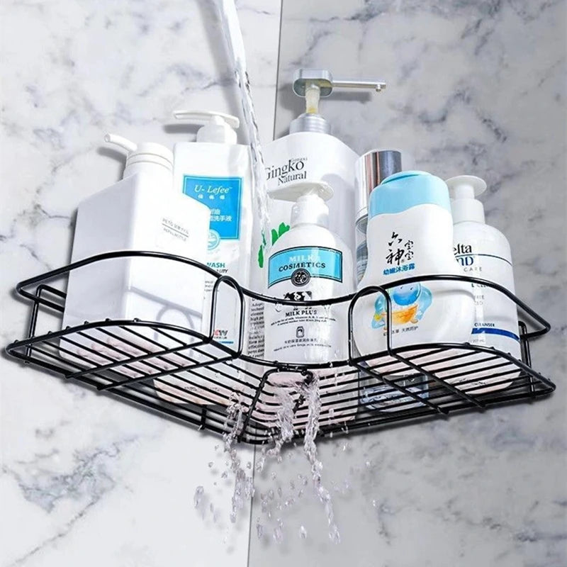 Metal Corner Rack For Bathroom & Kitchen | Bathroom Metal Shelf Organizer | Storage Rack Corner Frame Shampoo Storage Holder | Wall Mount Bathroom Accessories (With Hook)