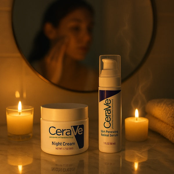 CeraVe Skincare Set – Night Cream, Retinol Serum, Acne Foaming Cream Cleanser, and Hydrating Mineral Sunscreen SPF 50 – Dermatologist Developed - GlowLaa.com