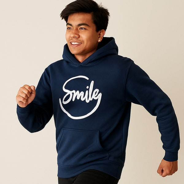 Navy Blue Smile Hoodie for Men | Premium Quality, Stylish & Machine Washable - MEDIUM - GlowLaa.com