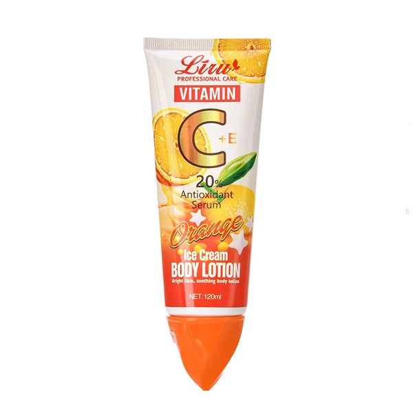 Liru Vitamin C + E 20% Antioxidant Serum Body Lotion – Orange Ice Cream Formula for Bright & Soothing Skin (120ML) - Without Box - GlowLaa.com