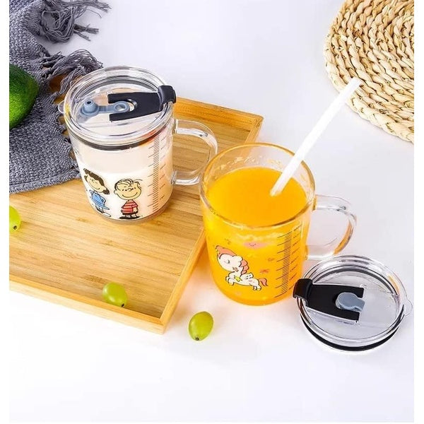 Unicorn Shape 350 ML Glass Mug with Straw and Lid Creative Cartoon Children's Glass Milk Cup Juice Glass Drink Ware Water Bottle 1 pcs (Unicorn Shape )