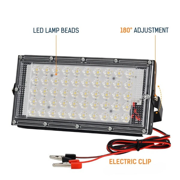 50 Watts LED Outdoor Flood Light Electric Clip DC 12V Battery Operated