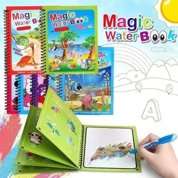 Magic Water Coloring Book for Toddlers - Reusable Water Painting Book with Pen (Random Design) - Educational Travel Toy for Kids - GlowLaa.com