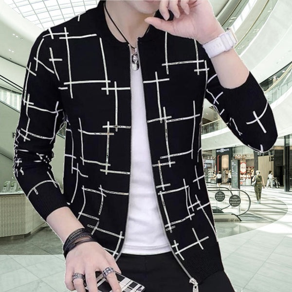 Fashionable & Premium Quality - Stay Stylish with a Black Lining Printed Zipper Jacket, Featuring Trendy Design and Wash and Wear - L