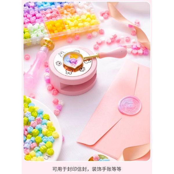 Wax Set With 3 Different Brass Stamps With Holder - Spoon - Candle - Heating Stand (10 colors wax About 520 beans)